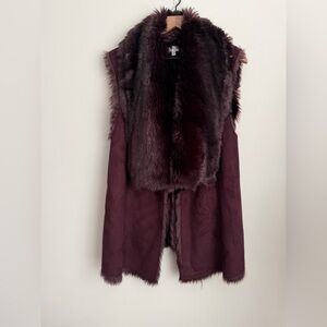 Neiman Marcus Burgundy faux suede Fur Vest L